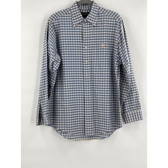 BROOKS‎ BROTHERS Men's Long Sleeve Button Down Blue/Yellow Check Shirt Medium - Picture 2 of 8